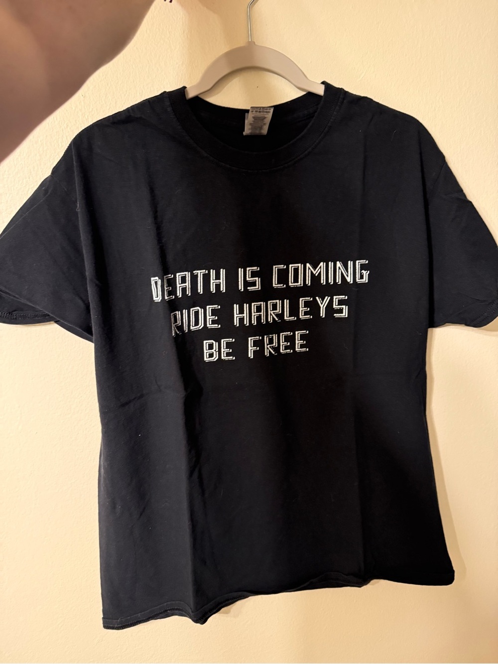 Gildan Black Short-Sleeve Tee with White Text Graphic